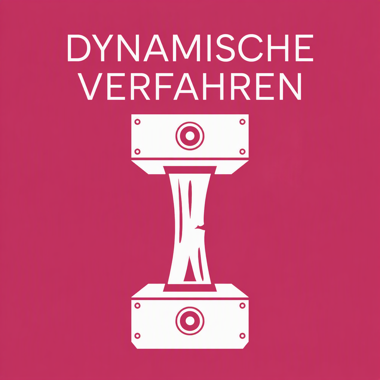 Title card reading 'DYNAMISCHE VERFAHREN' with white speaker-like blocks on a magenta background, centered graphic art.